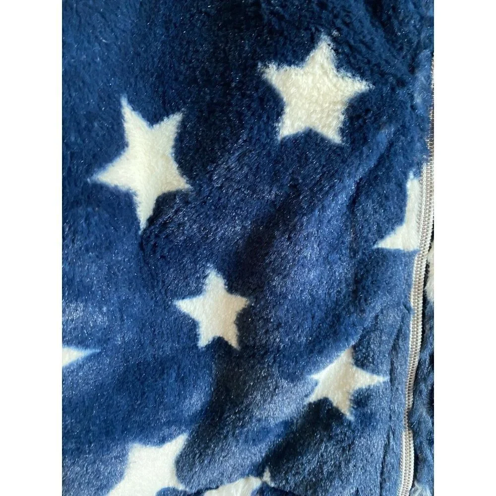 Steve Madden Sz 14/16 Girl’s Blue Faux‎ Fur White Stars Zip Jacket Coat